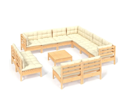 vidaXL 12-daļīgs dārza mēbeļu komplekts ar krēmkrāsas matračiem, koks