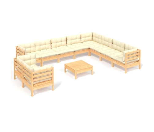 11-Daļīgs Dārza Mēbeļu Komplekts Ar Krēmkrāsas Matračiem, Koks Vidaxl