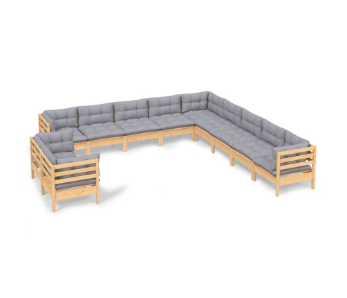 11-Daļīgs Dārza Mēbeļu Komplekts Ar Pelēkiem Matračiem, Priede Vidaxl