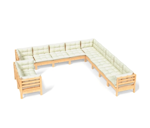 vidaXL 11-daļīgs dārza mēbeļu komplekts ar krēmkrāsas matračiem, koks