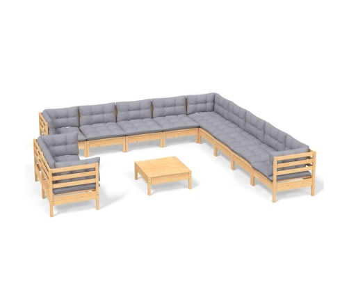 12-Daļīgs Dārza Mēbeļu Komplekts Ar Pelēkiem Matračiem, Priede Vidaxl