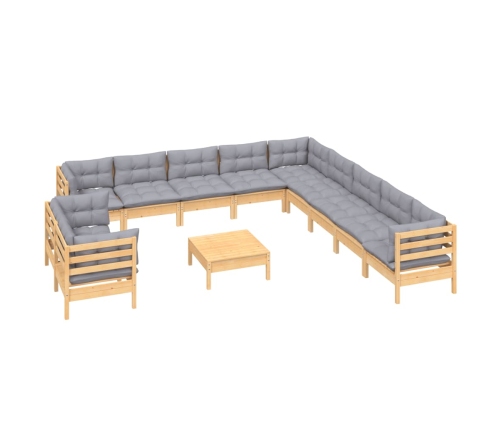 12-Daļīgs Dārza Mēbeļu Komplekts Ar Pelēkiem Matračiem, Priede Vidaxl