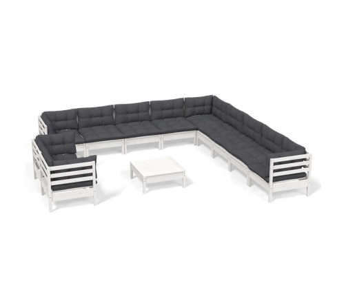 vidaXL 12-daļīgs dārza mēbeļu komplekts ar matračiem, balta priede