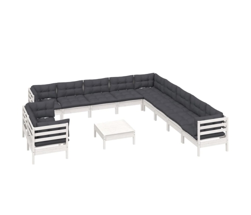 vidaXL 12-daļīgs dārza mēbeļu komplekts ar matračiem, balta priede