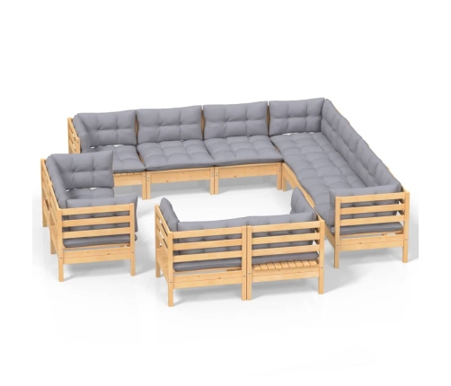 11-Daļīgs Dārza Mēbeļu Komplekts Ar Pelēkiem Matračiem, Priede Vidaxl