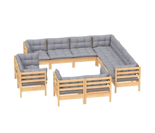 11-Daļīgs Dārza Mēbeļu Komplekts Ar Pelēkiem Matračiem, Priede Vidaxl