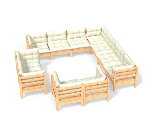 vidaXL 11-daļīgs dārza mēbeļu komplekts ar krēmkrāsas matračiem, koks