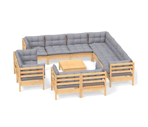 12-Daļīgs Dārza Mēbeļu Komplekts Ar Pelēkiem Matračiem, Priede Vidaxl