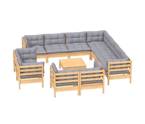 12-Daļīgs Dārza Mēbeļu Komplekts Ar Pelēkiem Matračiem, Priede Vidaxl