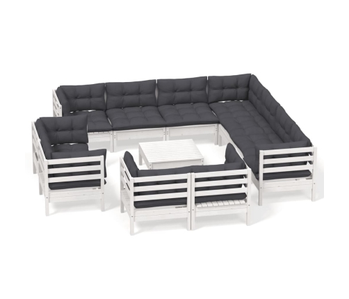 vidaXL 12-daļīgs dārza mēbeļu komplekts ar matračiem, balta priede