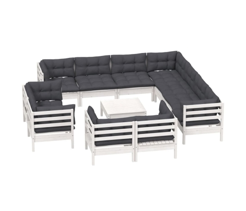 vidaXL 12-daļīgs dārza mēbeļu komplekts ar matračiem, balta priede