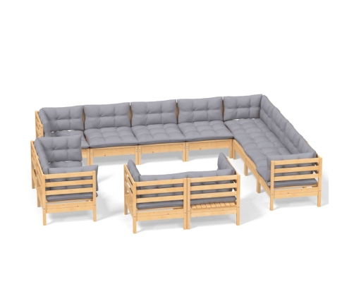 12-Daļīgs Dārza Mēbeļu Komplekts Ar Pelēkiem Matračiem, Priede Vidaxl