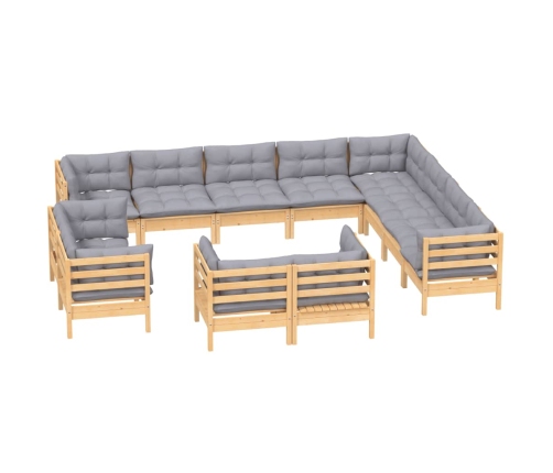 12-Daļīgs Dārza Mēbeļu Komplekts Ar Pelēkiem Matračiem, Priede Vidaxl