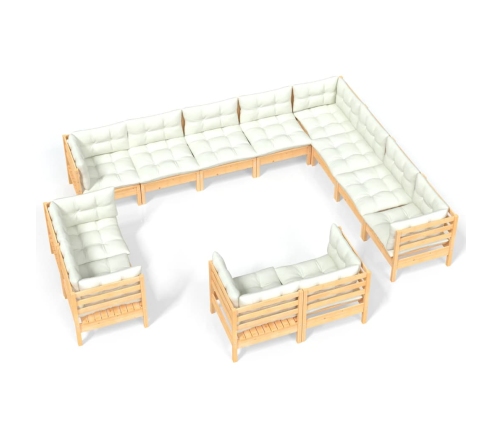 vidaXL 12-daļīgs dārza mēbeļu komplekts ar krēmkrāsas matračiem, koks