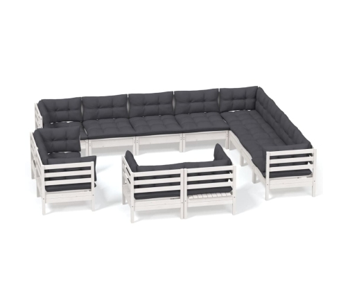 vidaXL 12-daļīgs dārza mēbeļu komplekts ar matračiem, balta priede