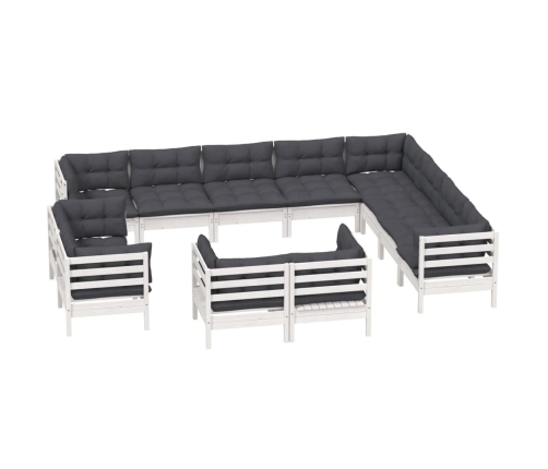 vidaXL 12-daļīgs dārza mēbeļu komplekts ar matračiem, balta priede