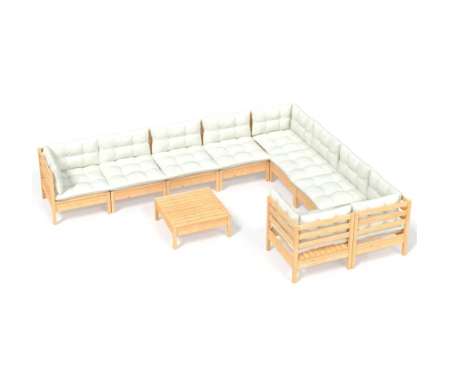 vidaXL 10-daļīgs dārza mēbeļu komplekts ar krēmkrāsas matračiem, koks