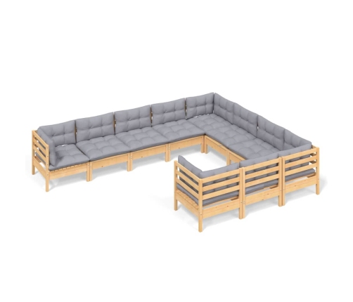 10-Daļīgs Dārza Mēbeļu Komplekts Ar Pelēkiem Matračiem, Priede Vidaxl