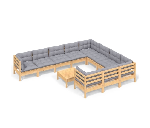 11-Daļīgs Dārza Mēbeļu Komplekts Ar Pelēkiem Matračiem, Priede Vidaxl