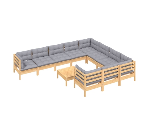 11-Daļīgs Dārza Mēbeļu Komplekts Ar Pelēkiem Matračiem, Priede Vidaxl