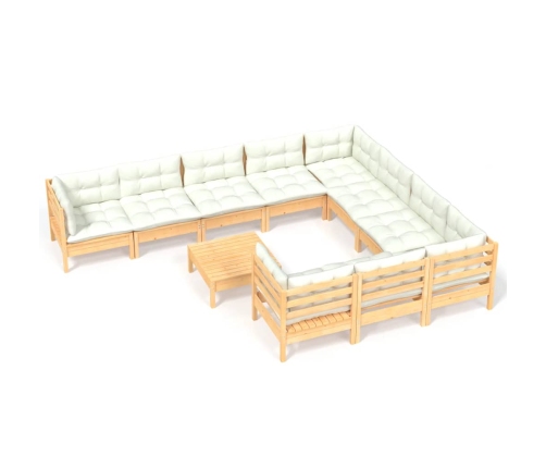 vidaXL 11-daļīgs dārza mēbeļu komplekts ar krēmkrāsas matračiem, koks