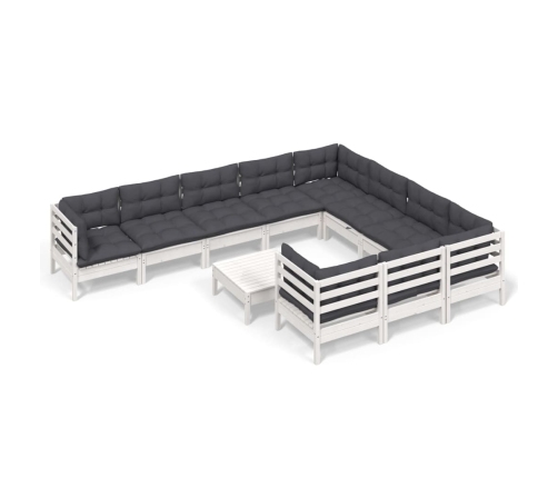 vidaXL 11-daļīgs dārza mēbeļu komplekts ar matračiem, balta priede