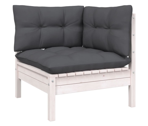 vidaXL 11-daļīgs dārza mēbeļu komplekts ar matračiem, balta priede