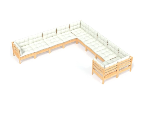 vidaXL 10-daļīgs dārza mēbeļu komplekts ar krēmkrāsas matračiem, koks