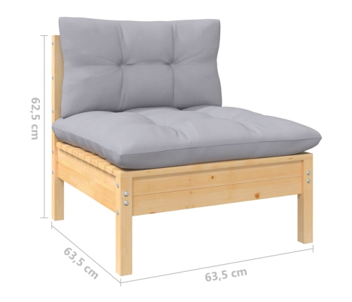 11-Daļīgs Dārza Mēbeļu Komplekts Ar Pelēkiem Matračiem, Priede Vidaxl