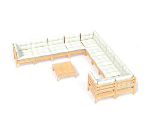 vidaXL 11-daļīgs dārza mēbeļu komplekts ar krēmkrāsas matračiem, koks