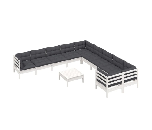 vidaXL 11-daļīgs dārza mēbeļu komplekts ar matračiem, balta priede