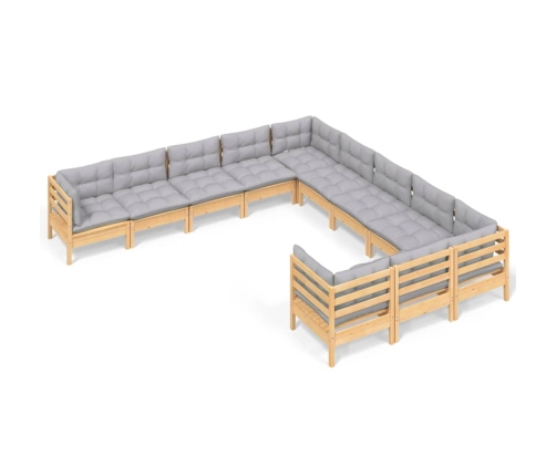 11-Daļīgs Dārza Mēbeļu Komplekts Ar Pelēkiem Matračiem, Priede Vidaxl