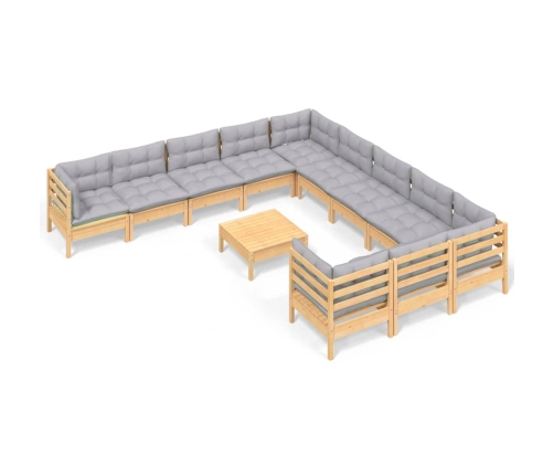 12-Daļīgs Dārza Mēbeļu Komplekts Ar Pelēkiem Matračiem, Priede Vidaxl