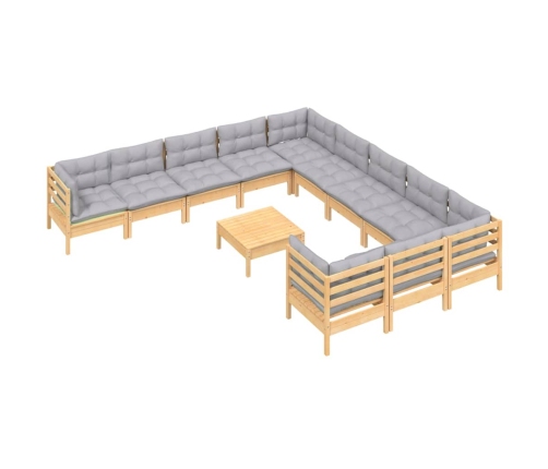 12-Daļīgs Dārza Mēbeļu Komplekts Ar Pelēkiem Matračiem, Priede Vidaxl