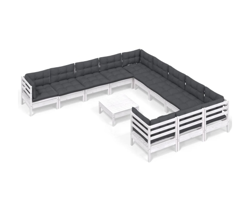 vidaXL 12-daļīgs dārza mēbeļu komplekts ar matračiem, balta priede