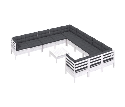 vidaXL 12-daļīgs dārza mēbeļu komplekts ar matračiem, balta priede