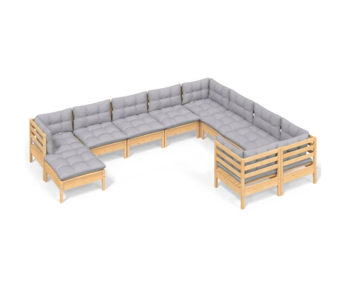 10-Daļīgs Dārza Mēbeļu Komplekts Ar Pelēkiem Matračiem, Priede Vidaxl