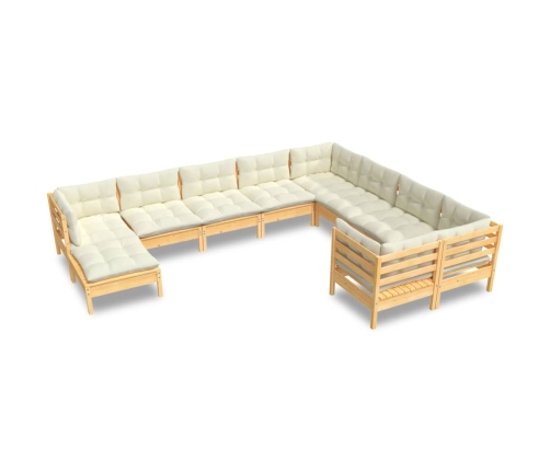 vidaXL 10-daļīgs dārza mēbeļu komplekts ar krēmkrāsas matračiem, koks