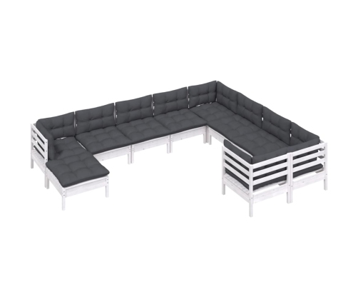 vidaXL 10-daļīgs dārza mēbeļu komplekts ar matračiem, balta priede