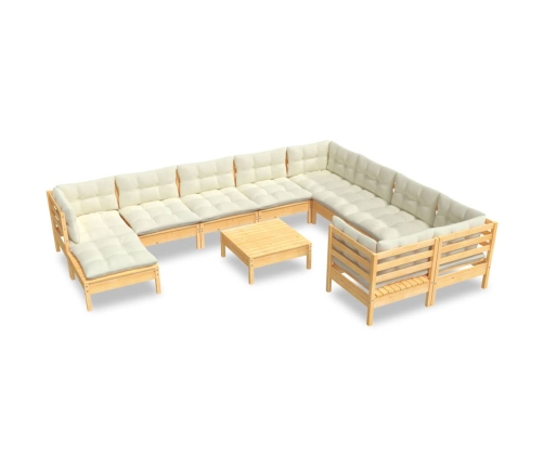 vidaXL 11-daļīgs dārza mēbeļu komplekts ar krēmkrāsas matračiem, koks