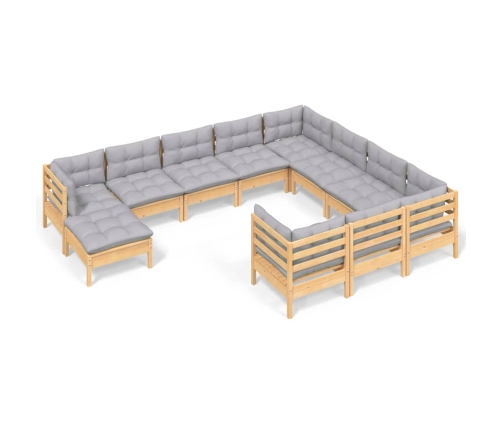 11-Daļīgs Dārza Mēbeļu Komplekts Ar Pelēkiem Matračiem, Priede Vidaxl