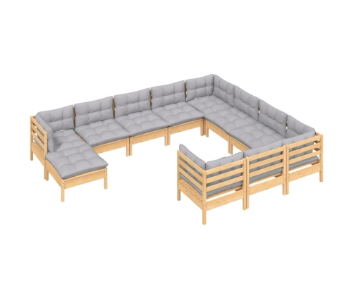 11-Daļīgs Dārza Mēbeļu Komplekts Ar Pelēkiem Matračiem, Priede Vidaxl