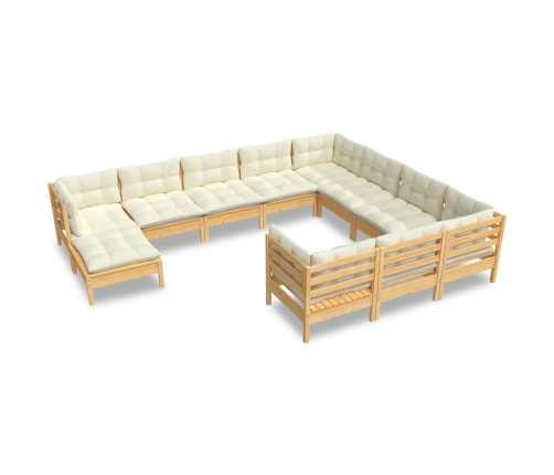 vidaXL 11-daļīgs dārza mēbeļu komplekts ar krēmkrāsas matračiem, koks