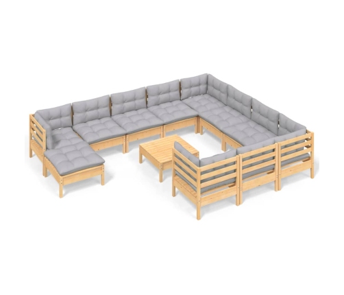 12-Daļīgs Dārza Mēbeļu Komplekts Ar Pelēkiem Matračiem, Priede Vidaxl