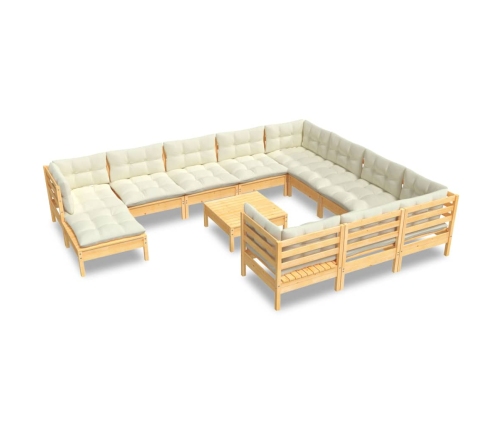 vidaXL 12-daļīgs dārza mēbeļu komplekts ar krēmkrāsas matračiem, koks