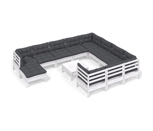 vidaXL 12-daļīgs dārza mēbeļu komplekts ar matračiem, balta priede