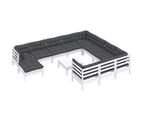 vidaXL 12-daļīgs dārza mēbeļu komplekts ar matračiem, balta priede