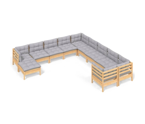 11-Daļīgs Dārza Mēbeļu Komplekts Ar Pelēkiem Matračiem, Priede Vidaxl