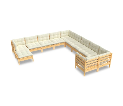 vidaXL 11-daļīgs dārza mēbeļu komplekts ar krēmkrāsas matračiem, koks