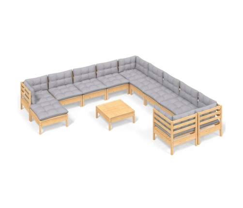 12-Daļīgs Dārza Mēbeļu Komplekts Ar Pelēkiem Matračiem, Priede Vidaxl